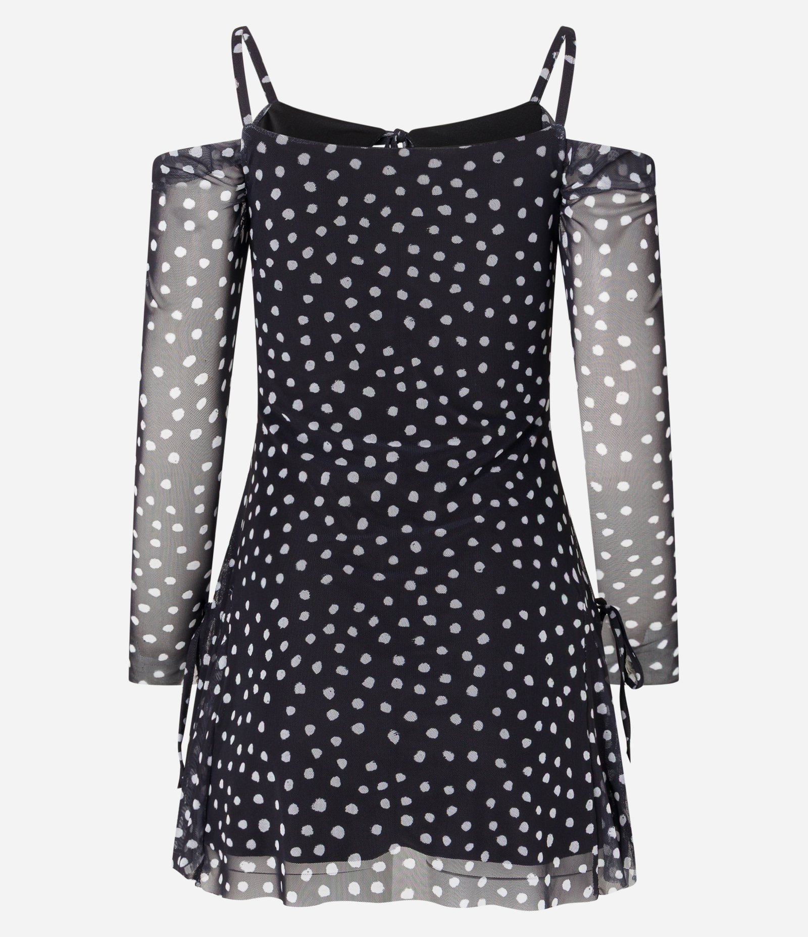 Vestido Curto em Tule Ombro a Ombro com Estampa Poá Preto/Branco 7