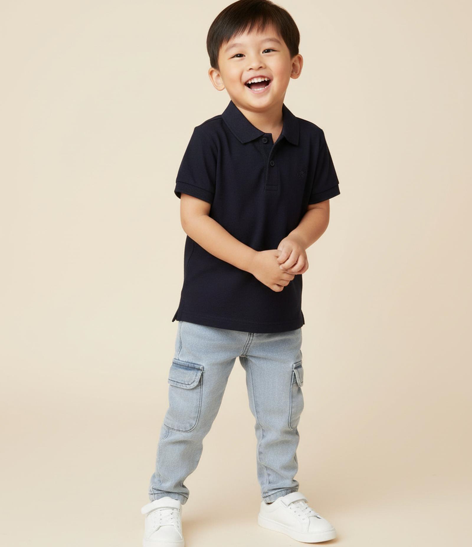 Camiseta Polo Infantil com Bordado - Tam 1 a 5 Anos Preto 1