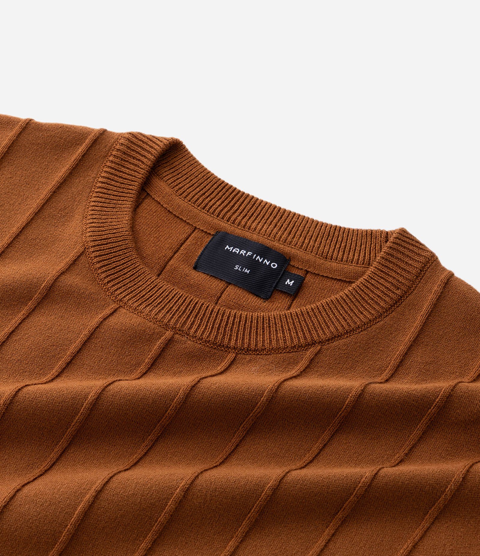 Camiseta Slim em Tricô com Relevos Verticais Marrom 6