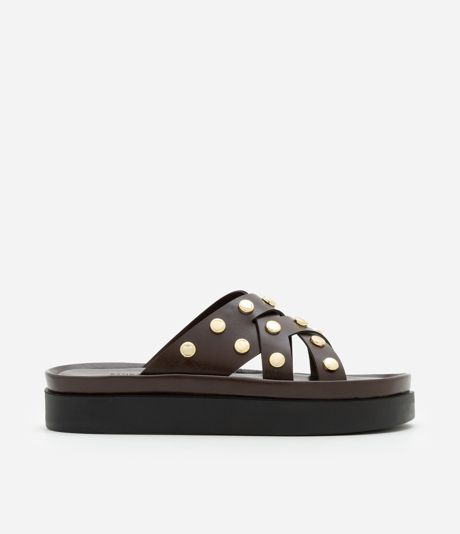 Sandália Rasteira Flatform com Tachinhas Marrom 1