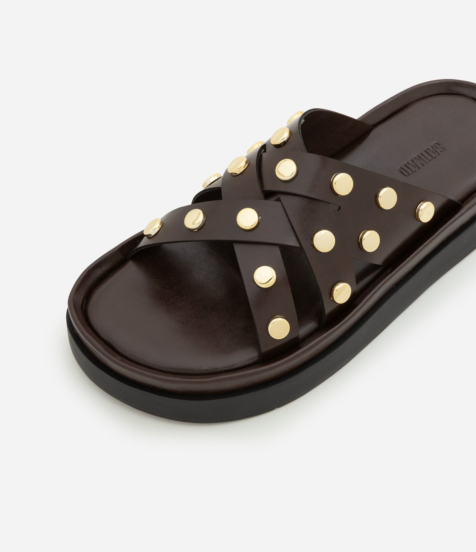 Sandália Rasteira Flatform com Tachinhas Marrom 3