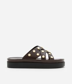 Sandália Rasteira Flatform com Tachinhas