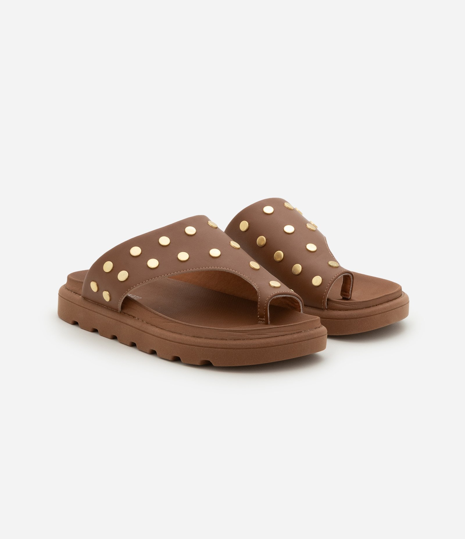 Sandália Rasteira com Tachas Beira Rio Marrom 2