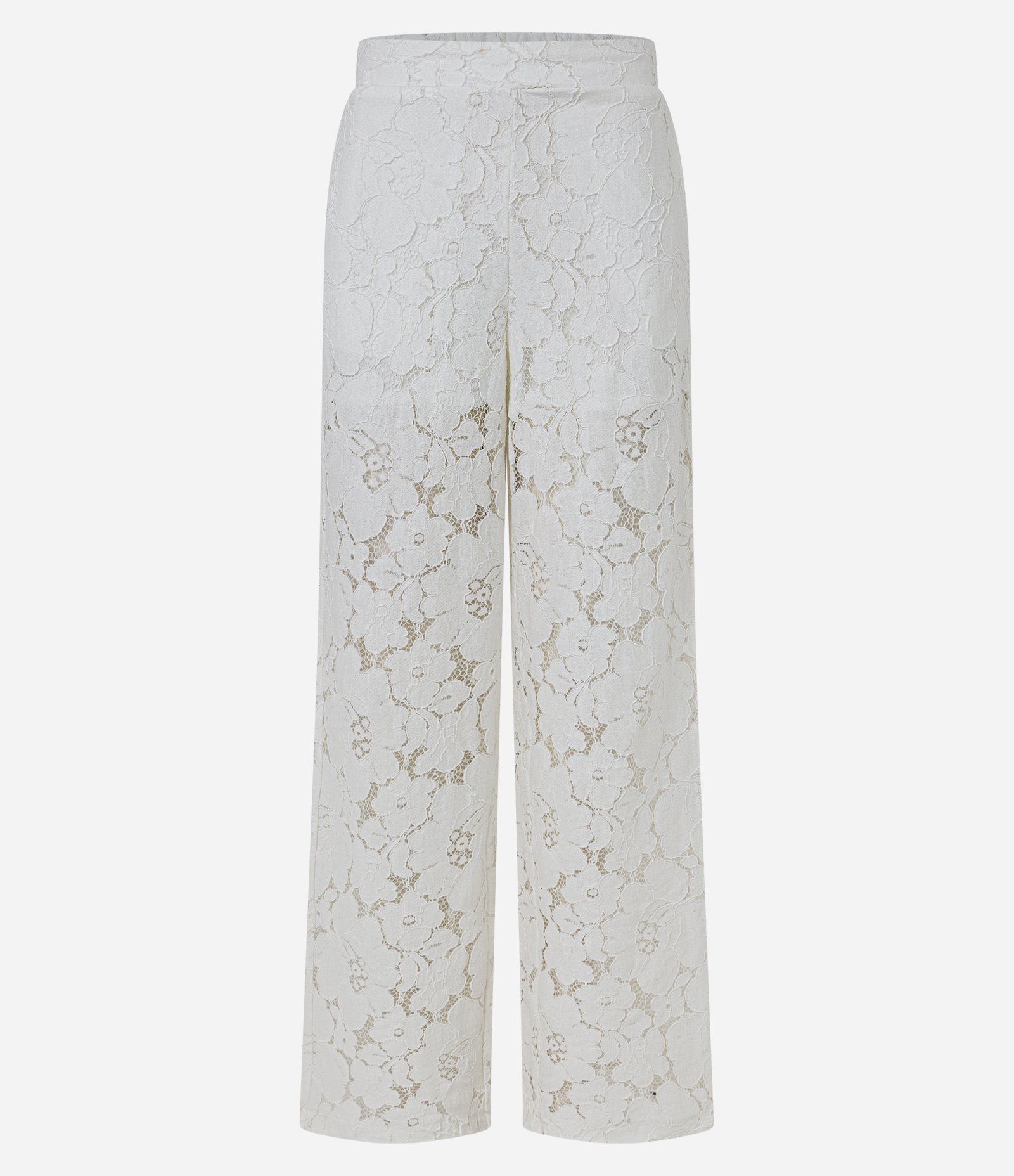 Calça Reta em Renda Floral com Forro Off White 1