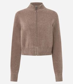 Casaco em Tricô com Zíper e Golinha Alta