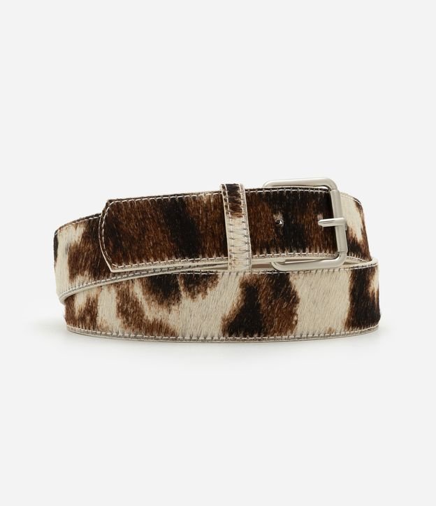Cinto Médio em Couro com Animal Print Vaca Curve & Plus Size
