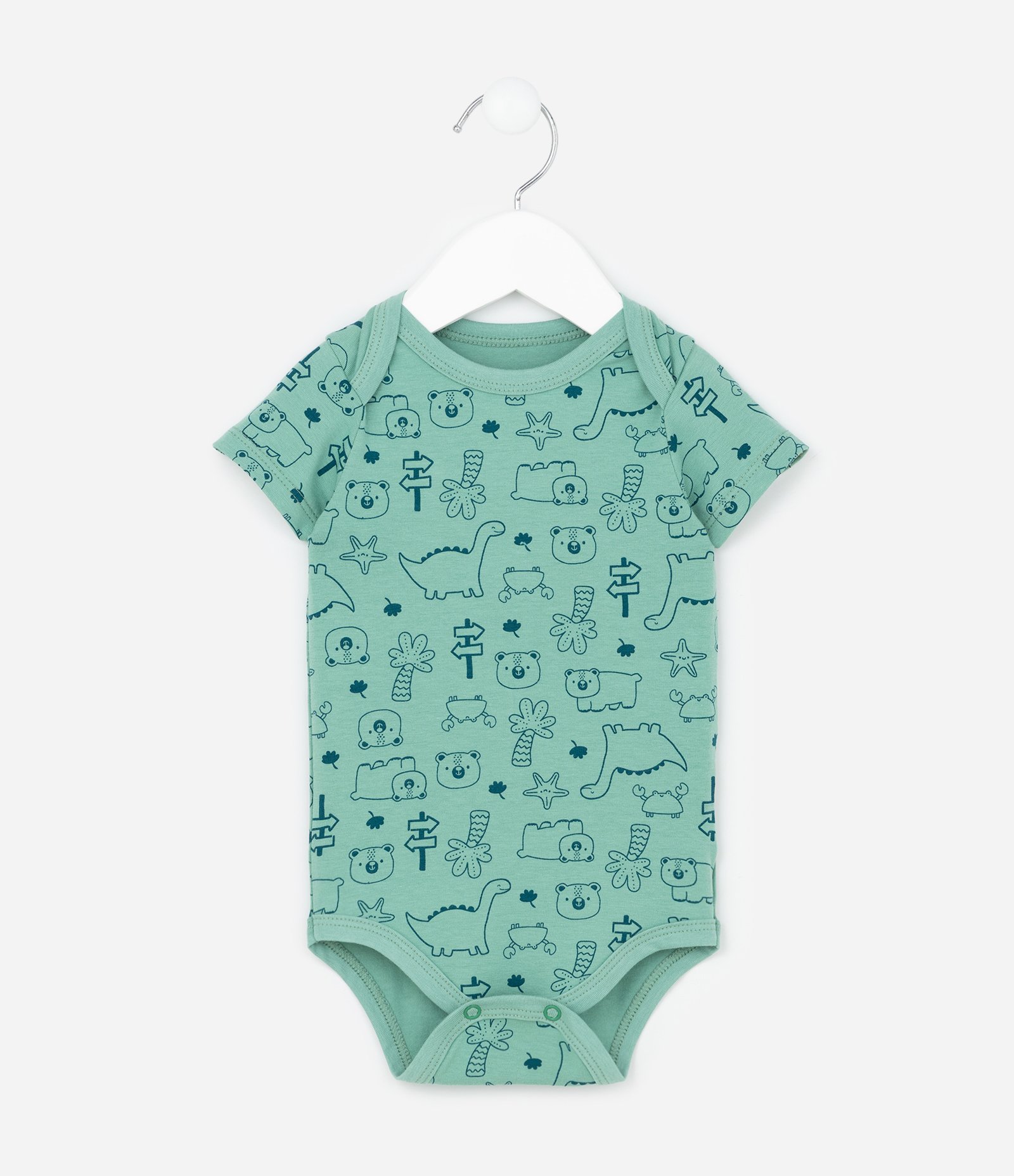 Body Infantil com Estampa de Urso e Dino - Tam 0 a 18 Meses Verde 1