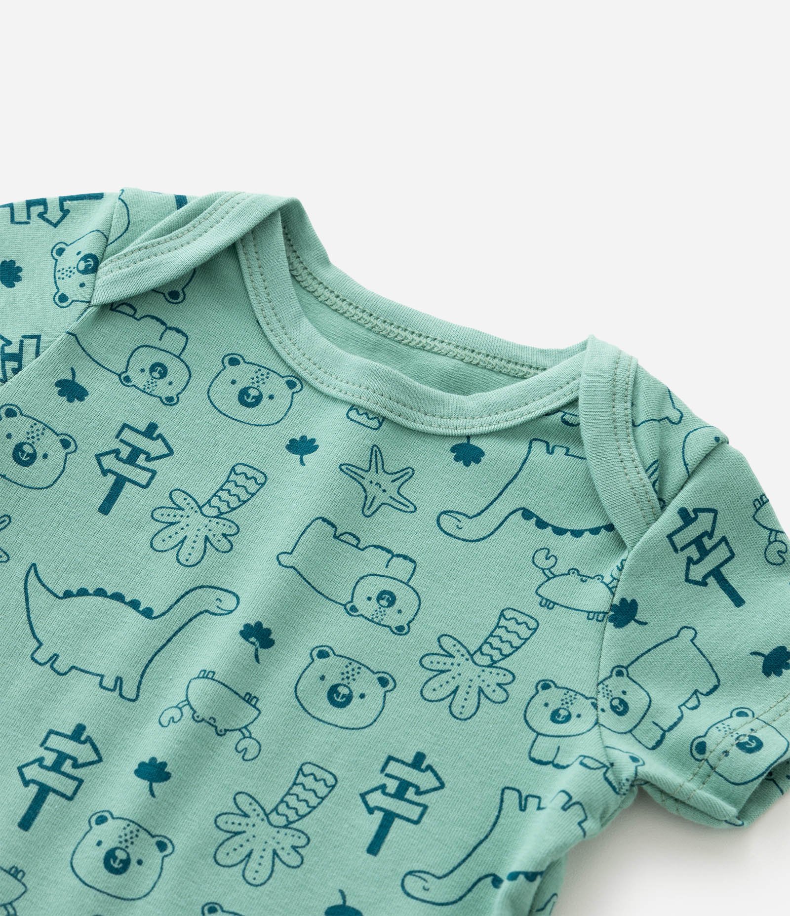 Body Infantil com Estampa de Urso e Dino - Tam 0 a 18 Meses Verde 6