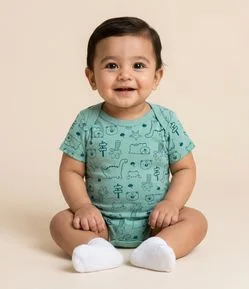 Body Infantil com Estampa de Urso e Dino - Tam 0 a 18 Meses