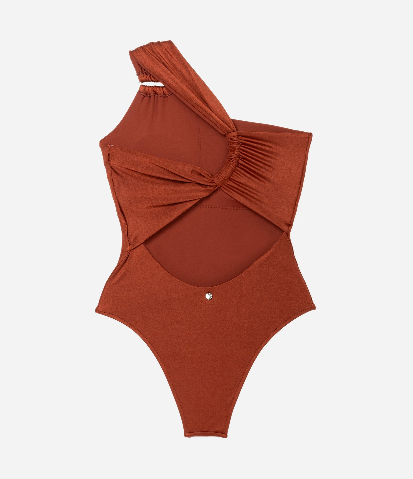 Maiô Ombro Único em Microfibra Brilhante com Aviamento Marrom 5