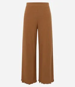 Calça Reta em Ribana com Cintura Média