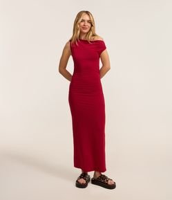 Vestido Midi Ombro a Ombro com Decote Assimétrico