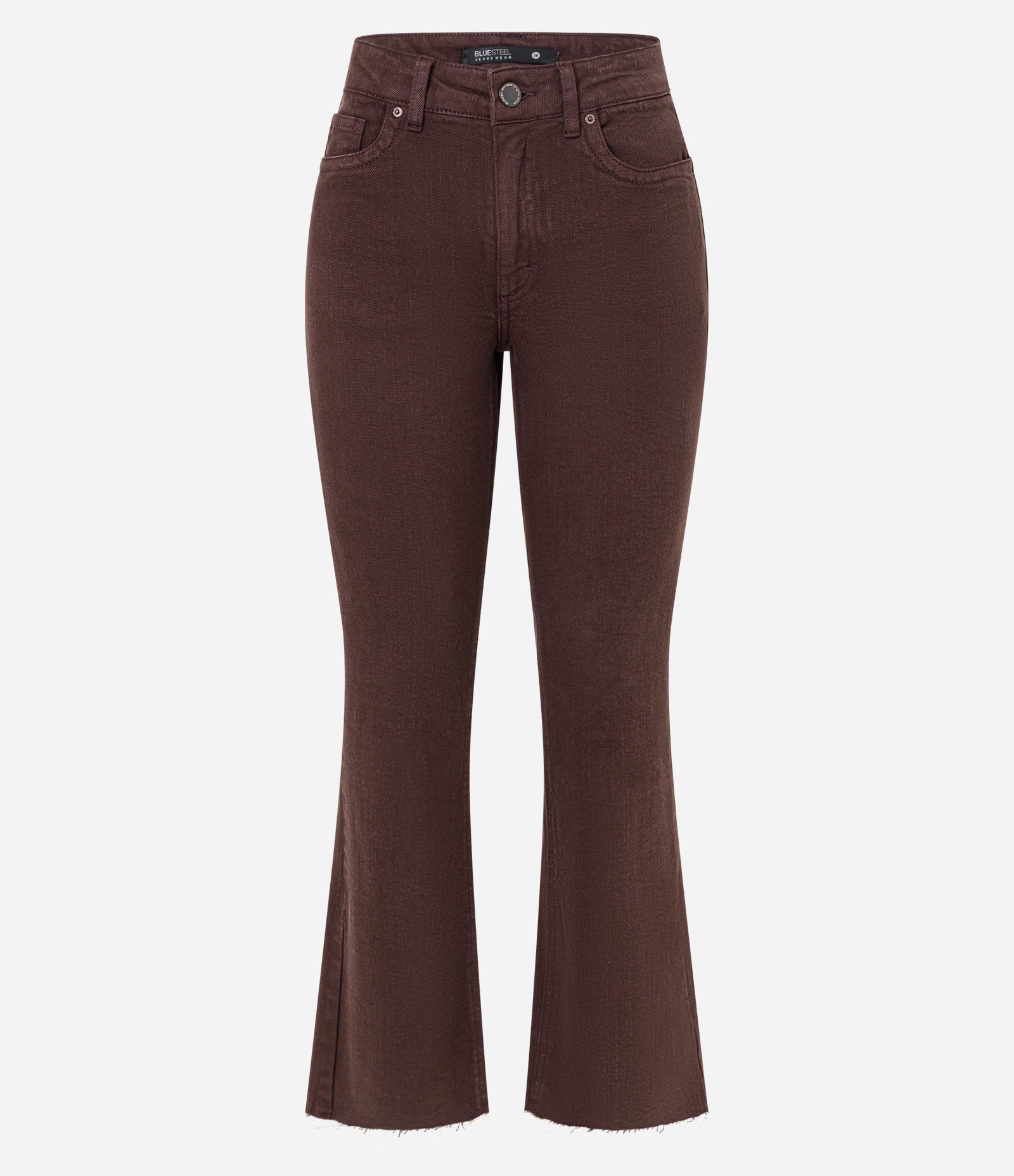 Calça Flare Cropped em Jeans com Barra Cortada Marrom 5