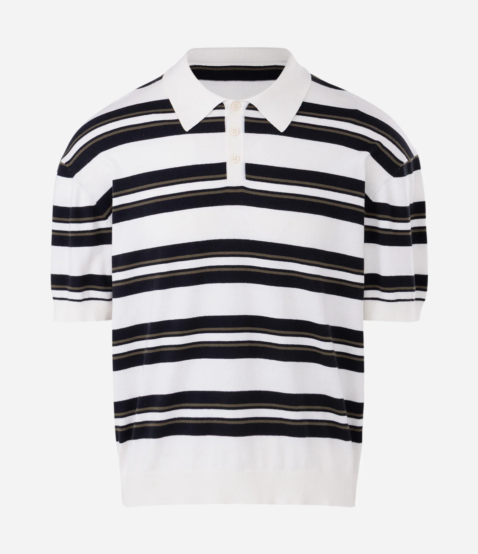 Camiseta Boxy em Tricô Listrado com Gola Polo Branco 1