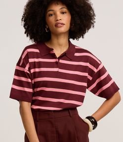 Blusa em Tricô com Gola Polo e Listars Horizontais