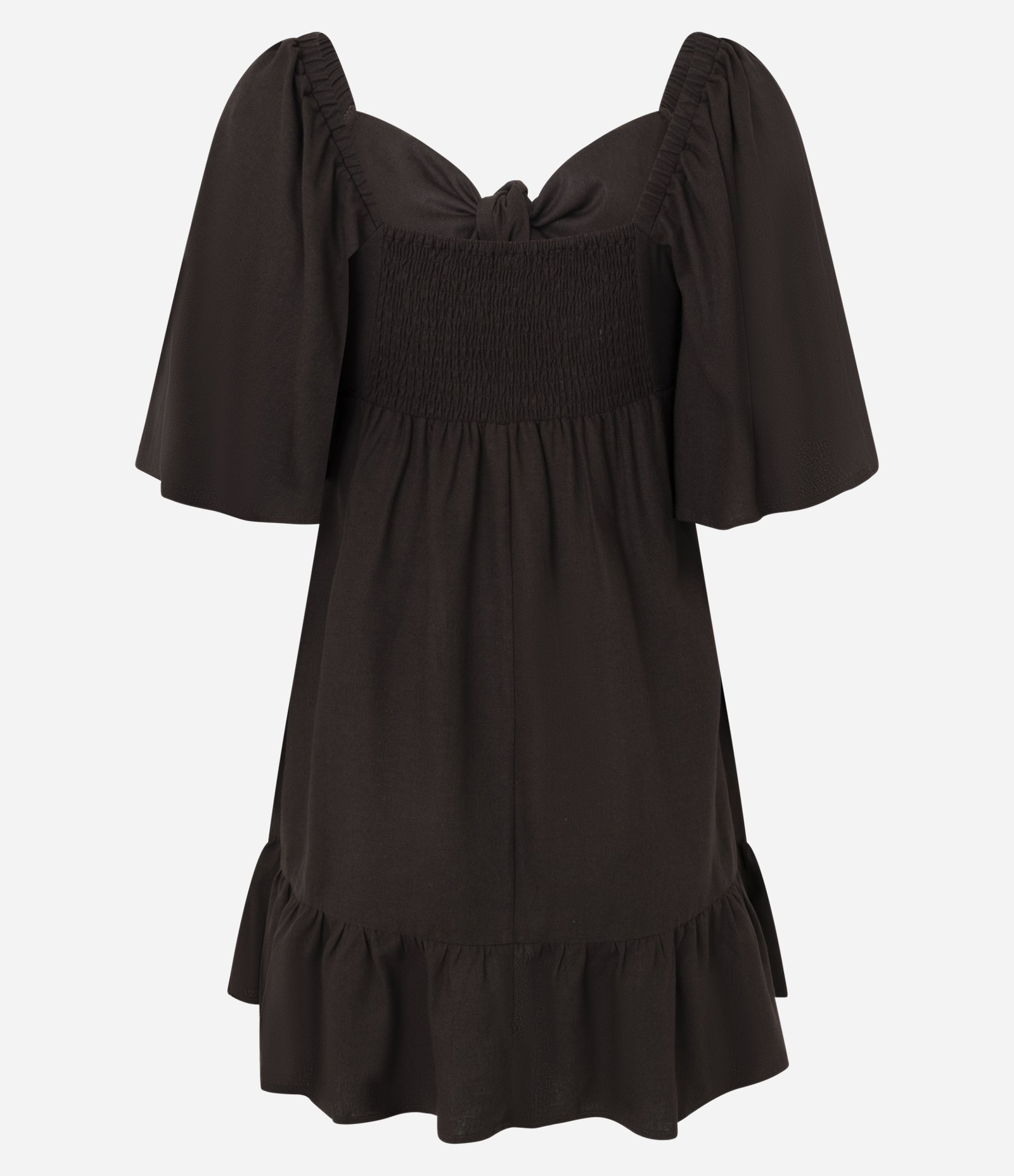 Vestido Evasê Curto em Viscolinho com Nó no Decote Marrom 6