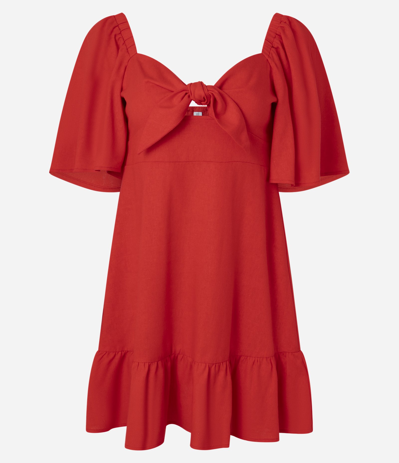 Vestido Evasê Curto em Viscolinho com Nó no Decote Vermelho 5