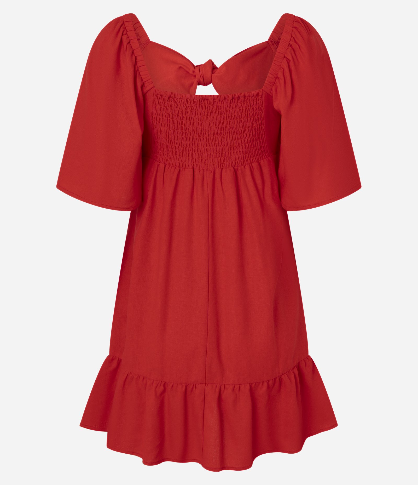 Vestido Evasê Curto em Viscolinho com Nó no Decote Vermelho 6