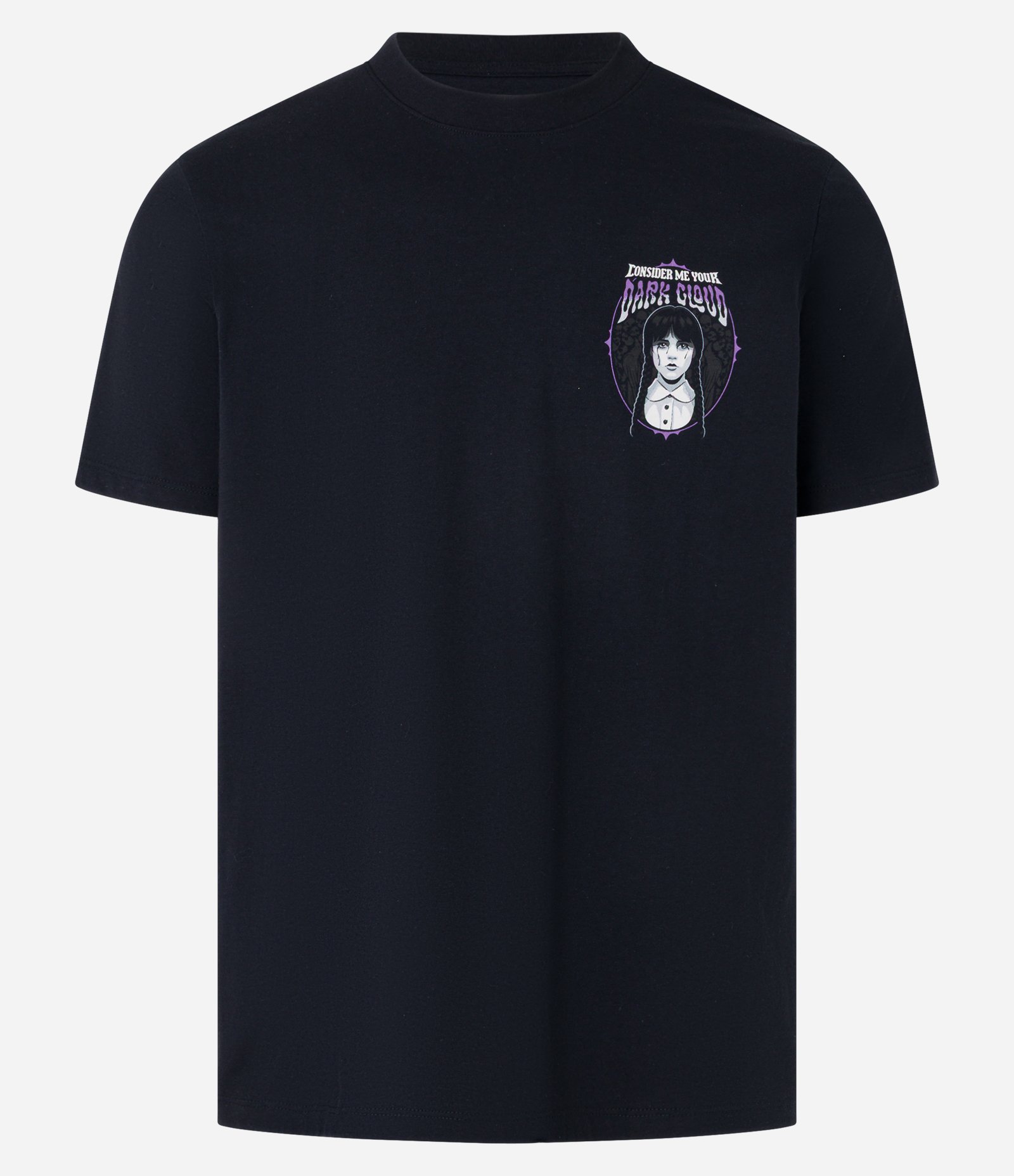 Camiseta Regular em Algodão com Estampa Wandinha Preto 6
