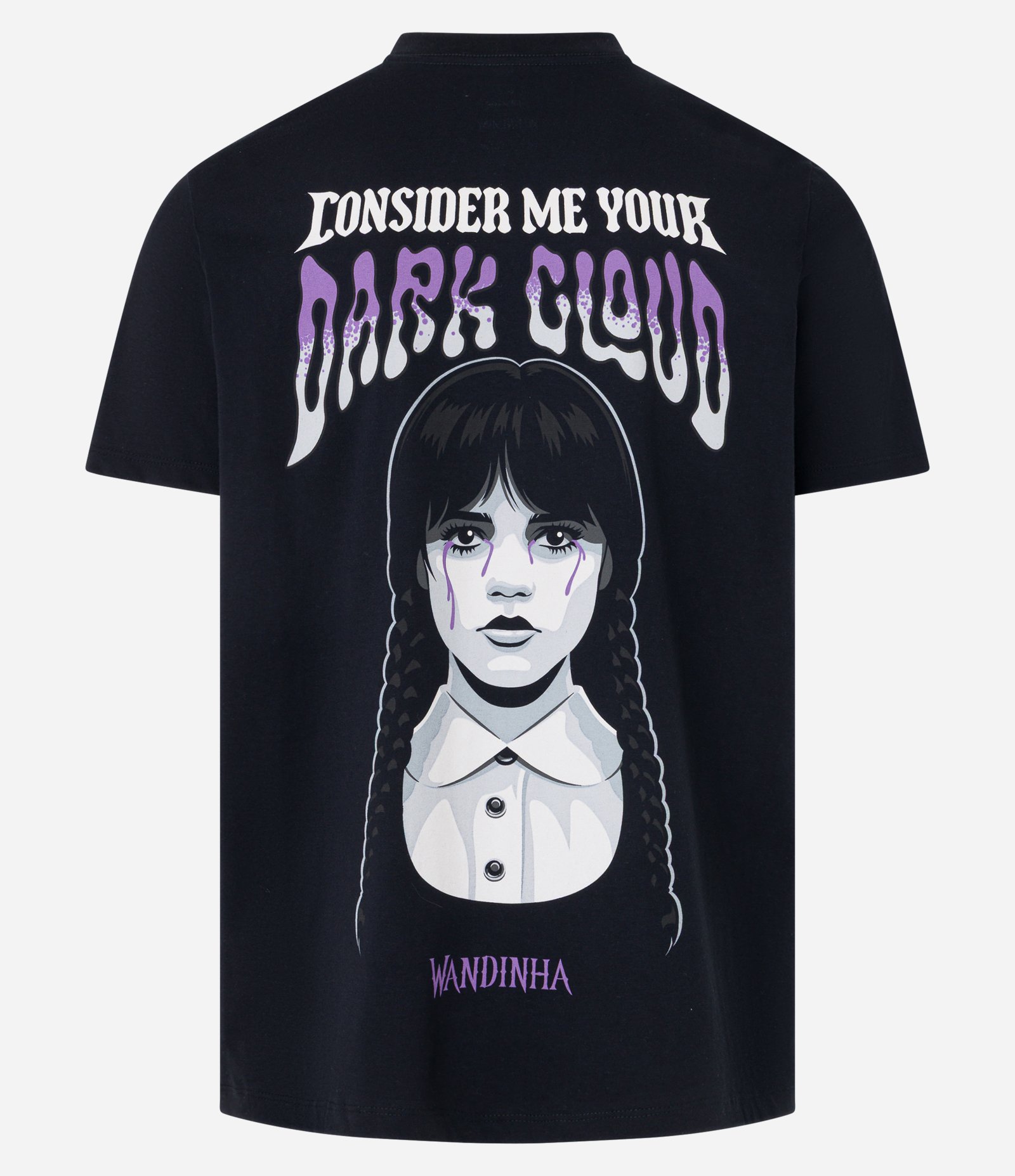 Camiseta Regular em Algodão com Estampa Wandinha Preto 7