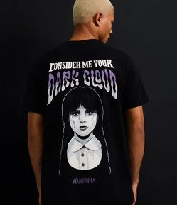 Camiseta Regular em Algodão com Estampa Wandinha
