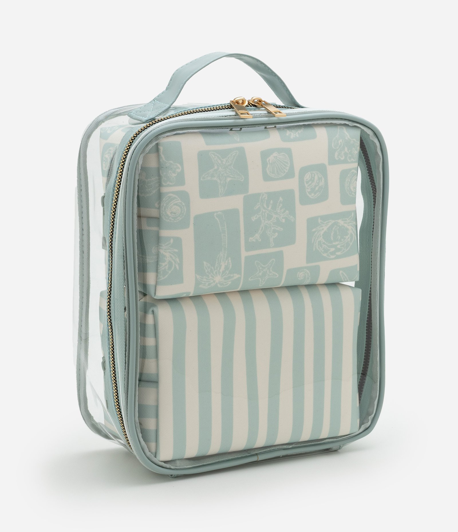 Kit 03 Nécessaires Grande e Retangulares Médias Variadas com Estampa Fundo do Mar Off White 1