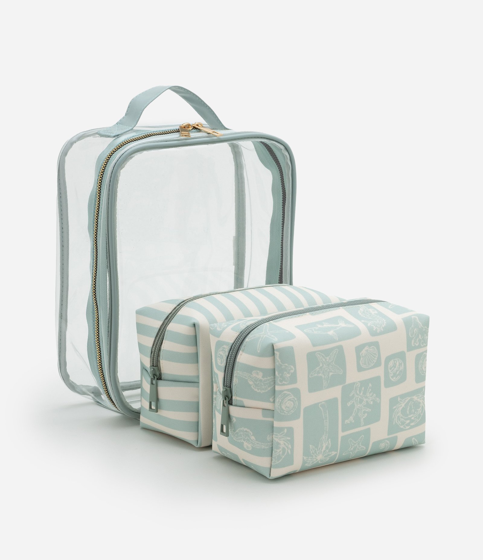 Kit 03 Nécessaires Grande e Retangulares Médias Variadas com Estampa Fundo do Mar Off White 5