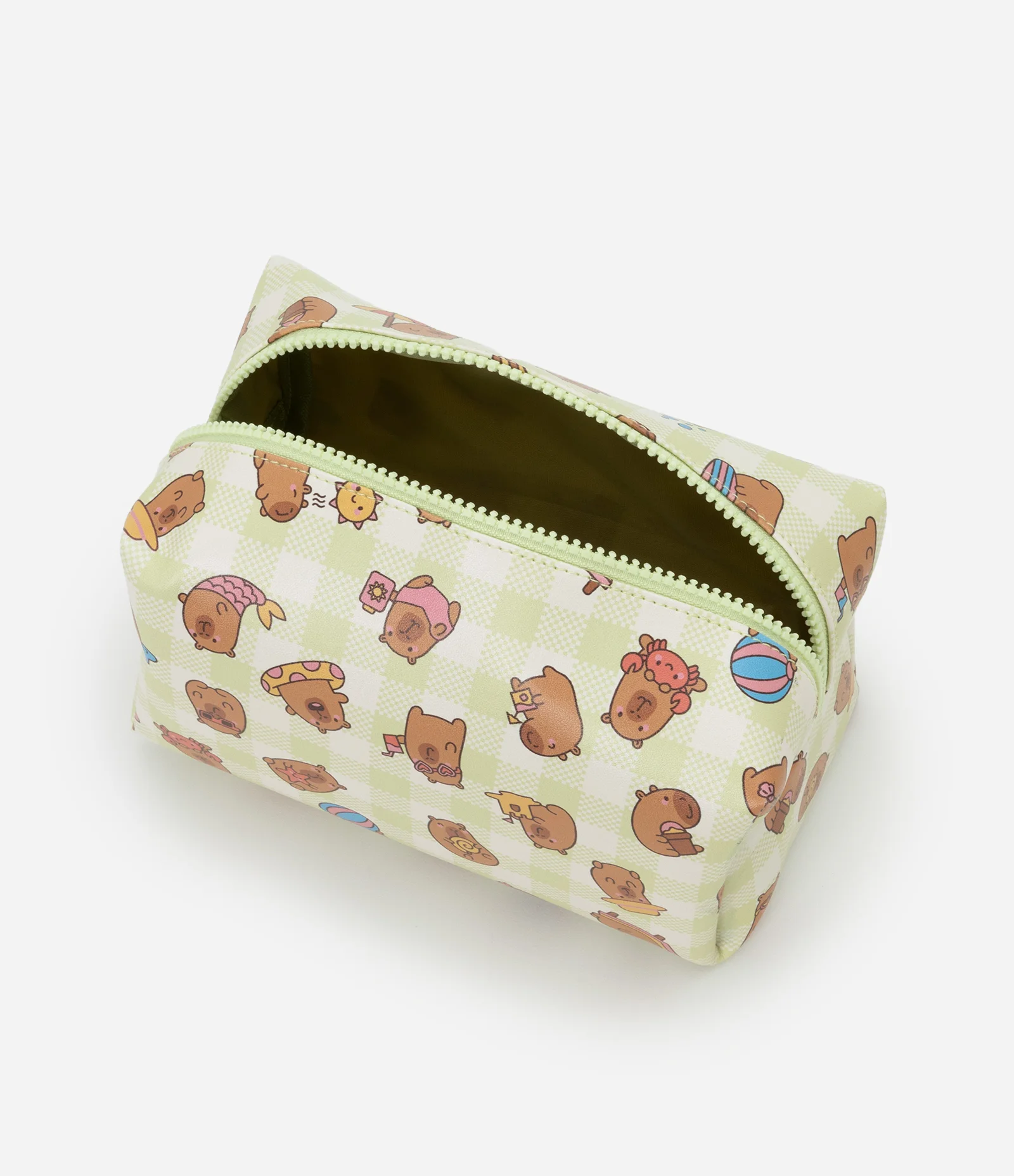 Necessaire Retangular com Estampa Vichy Capivara Summer Verde 2