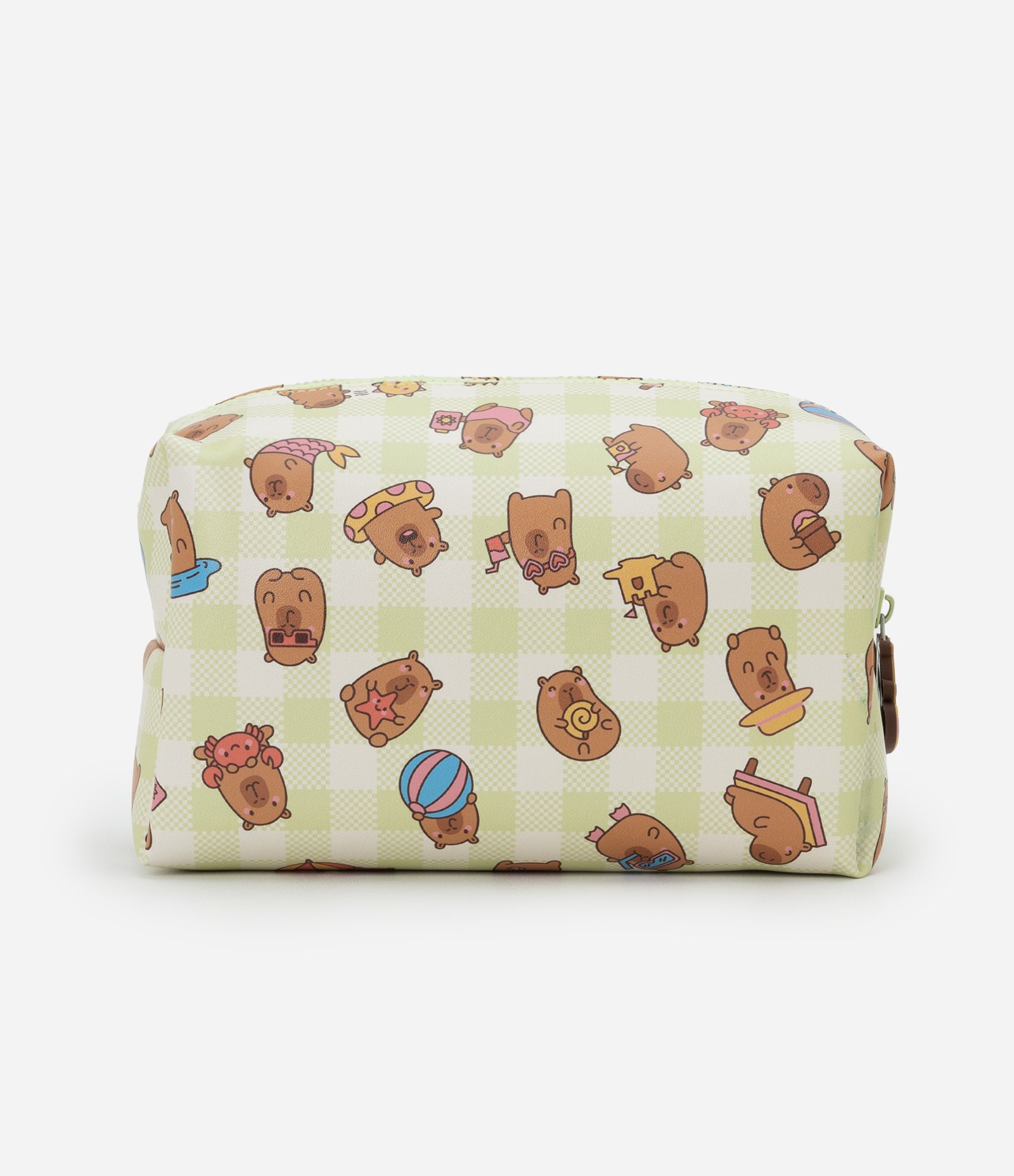 Necessaire Retangular com Estampa Vichy Capivara Summer Verde 3