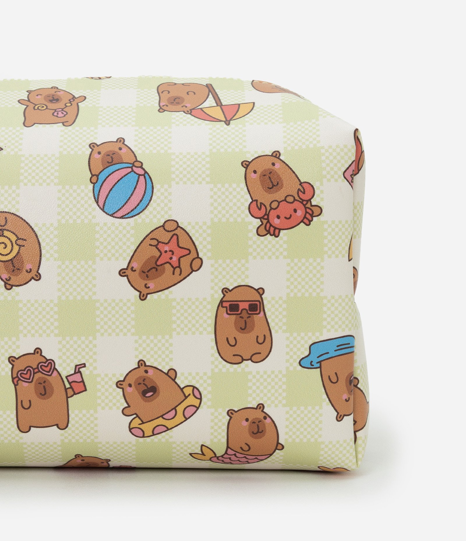 Necessaire Retangular com Estampa Vichy Capivara Summer Verde 4