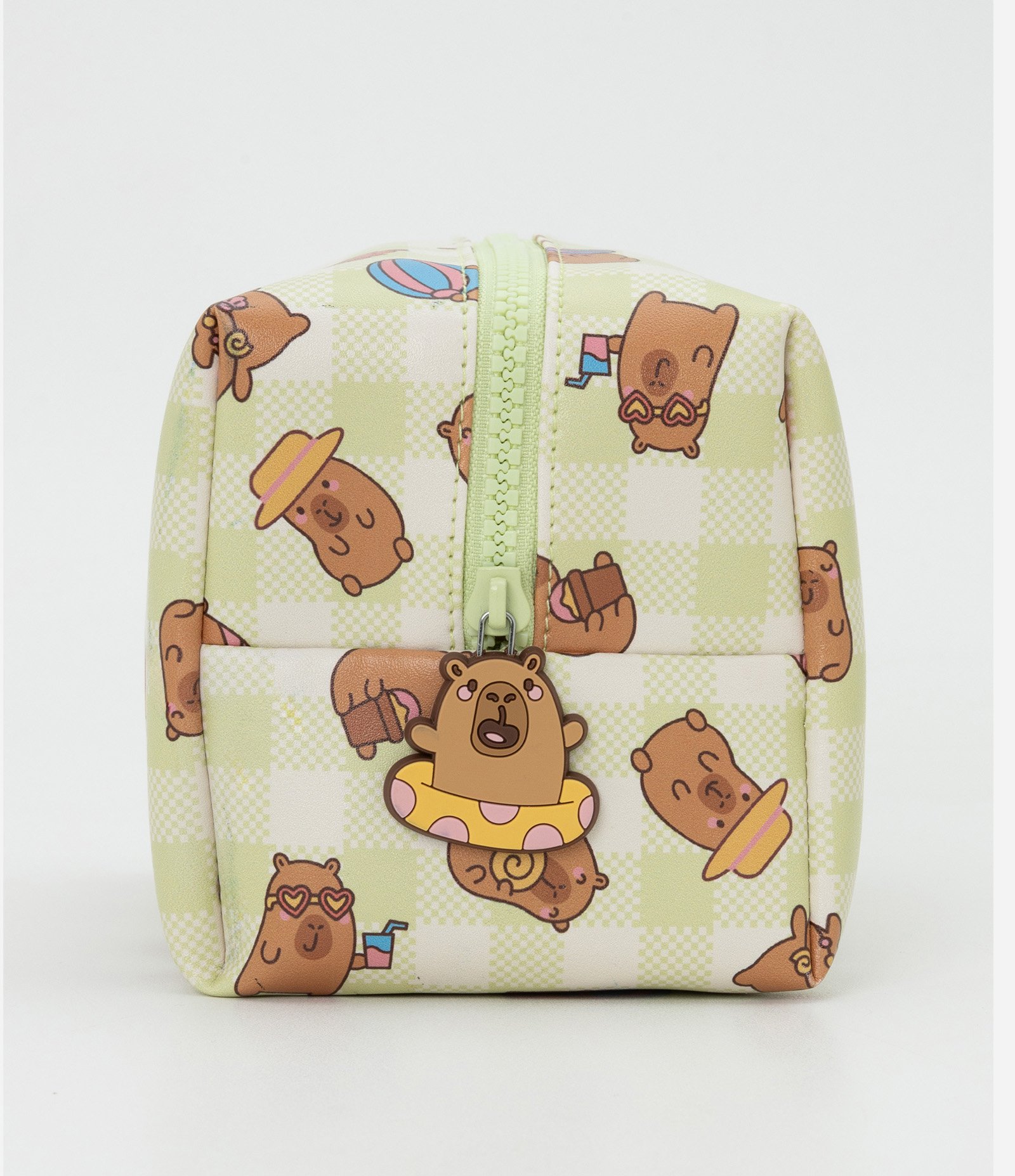 Necessaire Retangular com Estampa Vichy Capivara Summer Verde 5