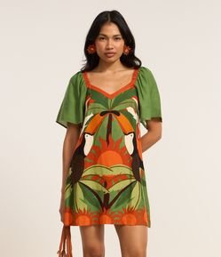 Vestido Curto em Viscolinho com Estampa Floral