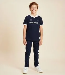 Camiseta Polo Infantil com Lettering - Tam 5 a 14 Anos