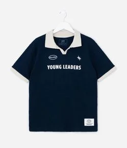 Camiseta Polo Infantil com Lettering - Tam 5 a 14 Anos