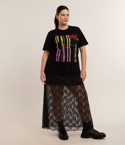 Saia Midi em Renda Floral com Forro Curve & Plus Size