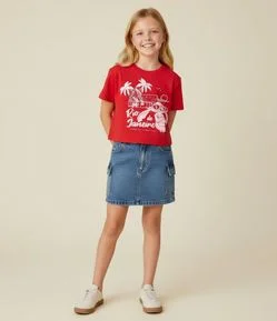 Camiseta Infantil Comfort com Estampa Stitch Rio de Janeiro - Tam 5 a 14 Anos
