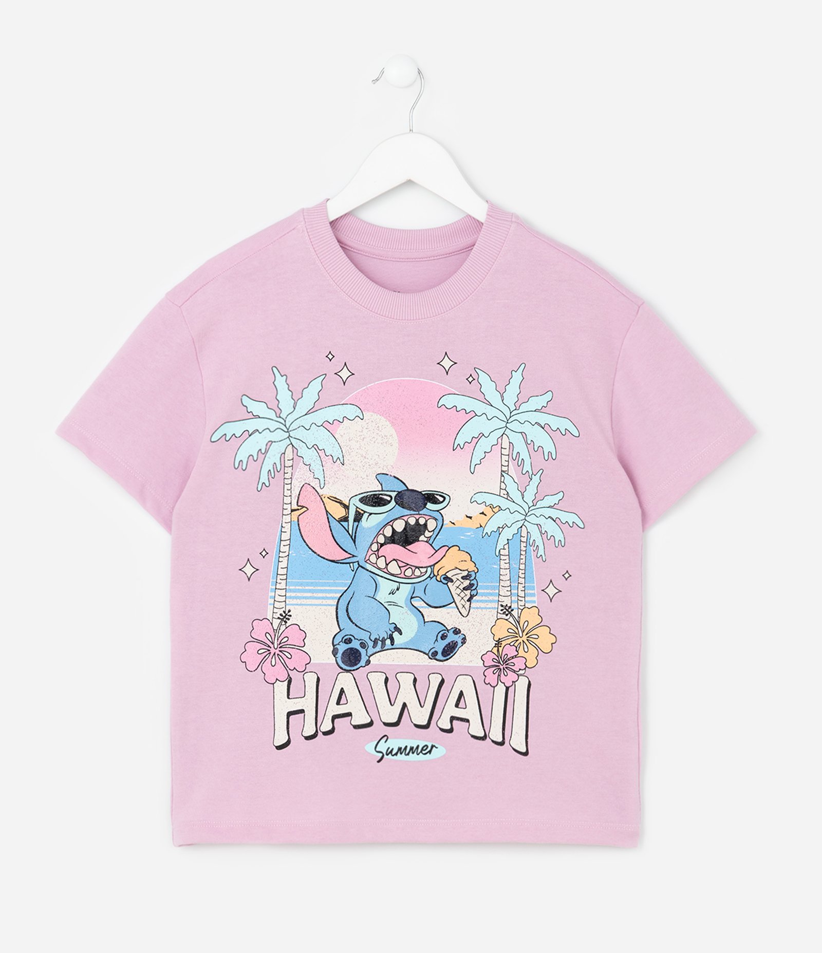 Camiseta Infantil Relaxedcom Estampa do Stitch Hawaii - Tam 5 a 14 Anos Rosa 1