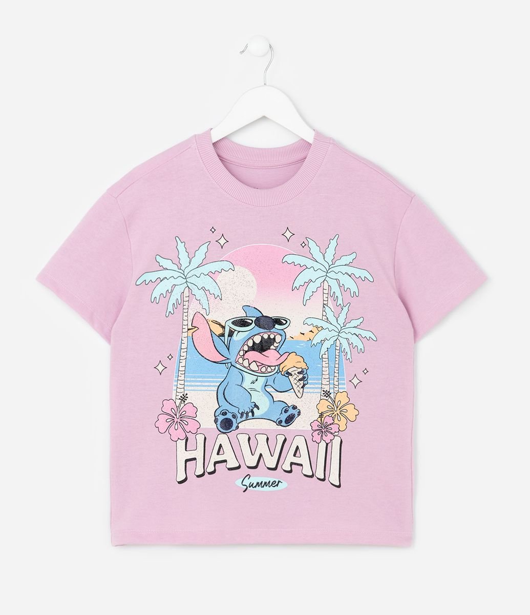 Camiseta Infantil Relaxedcom Estampa do Stitch Hawaii - Tam 5 a 14