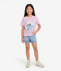 Camiseta Infantil Relaxedcom Estampa do Stitch Hawaii - Tam 5 a 14 Anos