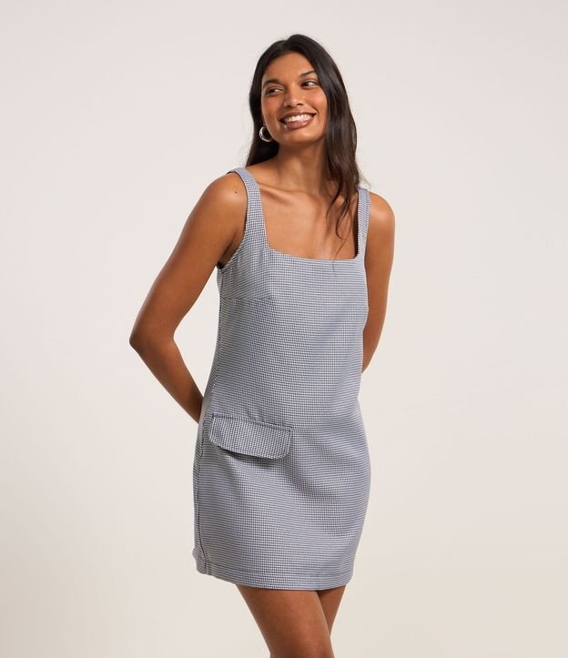 Vestido Tubinho Curto em Alfaiataria com Estampa Xadrez e Lapela