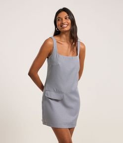 Vestido Tubinho Curto em Alfaiataria com Estampa Xadrez e Lapela