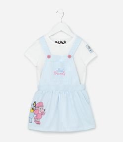 Salopete Infantil Slim Listrada com Estampa Bluey e Camiseta - Tam 1 a 6 Anos