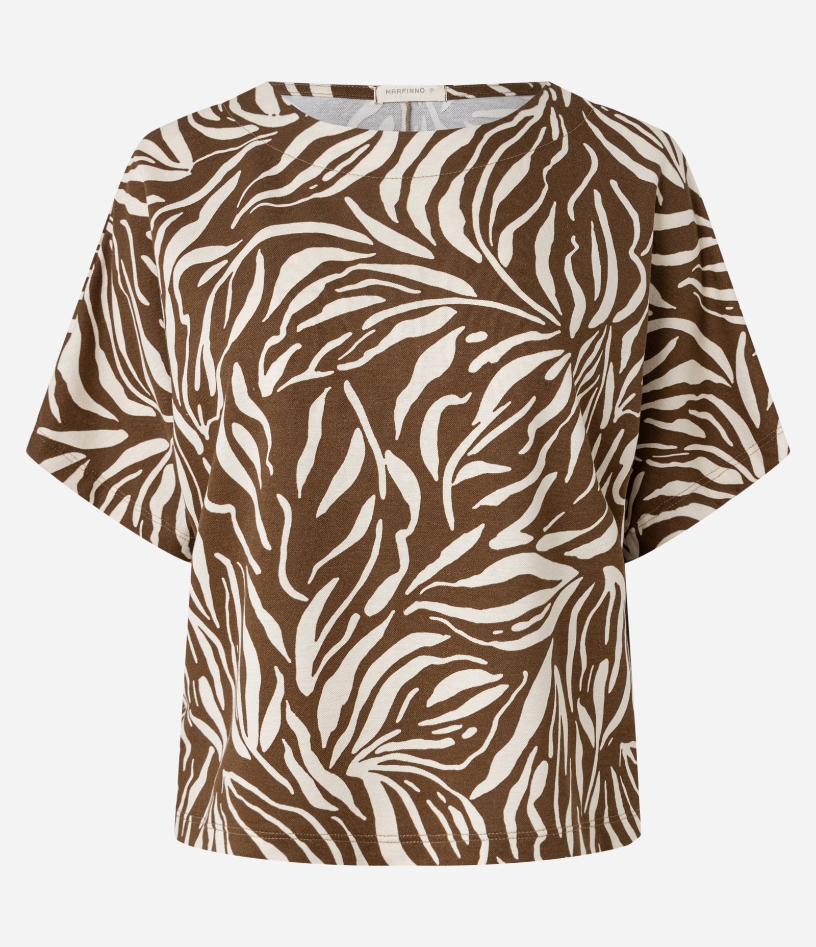 Blusa em Orly com Gola Redonda e Estampa Geométrica Marrom/Bege 5