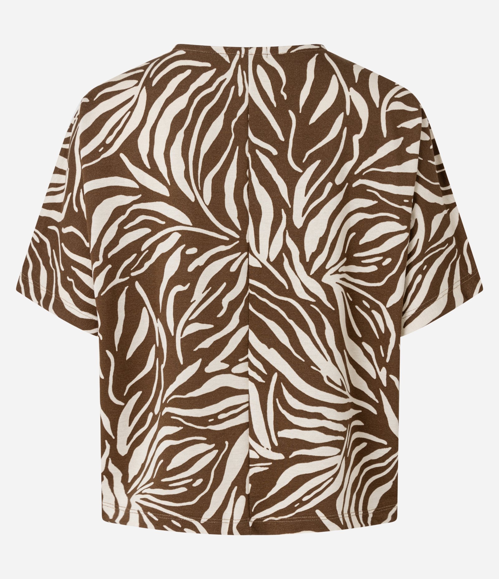 Blusa em Orly com Gola Redonda e Estampa Geométrica Marrom/Bege 6