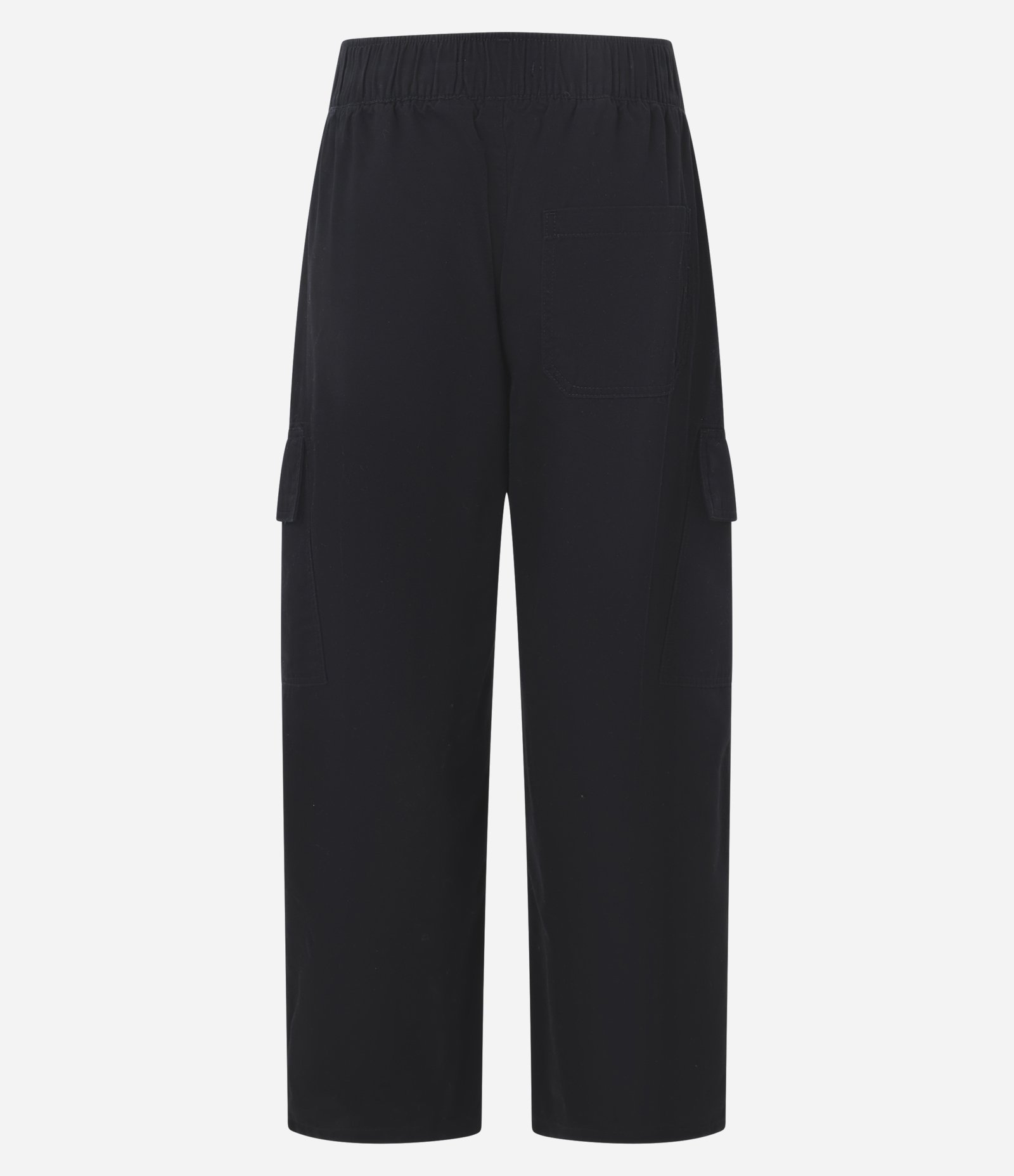 Calça Cropped Barrel Cargo em Sarja com Cintura Baixa e Cós Elástico Preto 6
