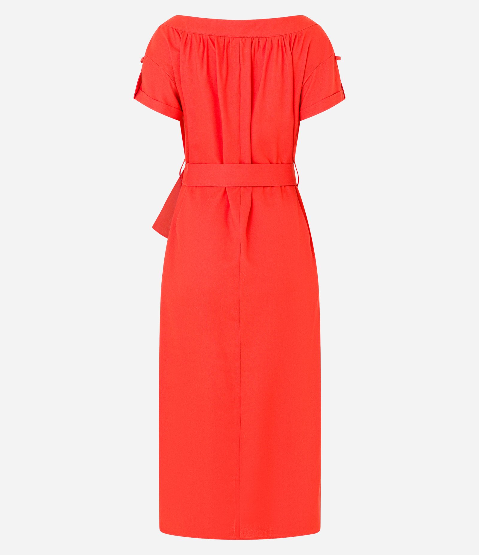 Vestido New Midi com Linho Ombro a Ombro e Cinto de Amarração Laranja 6