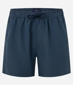 Bermuda de Banho Microfibra Texturizado com Listras Contrastantes