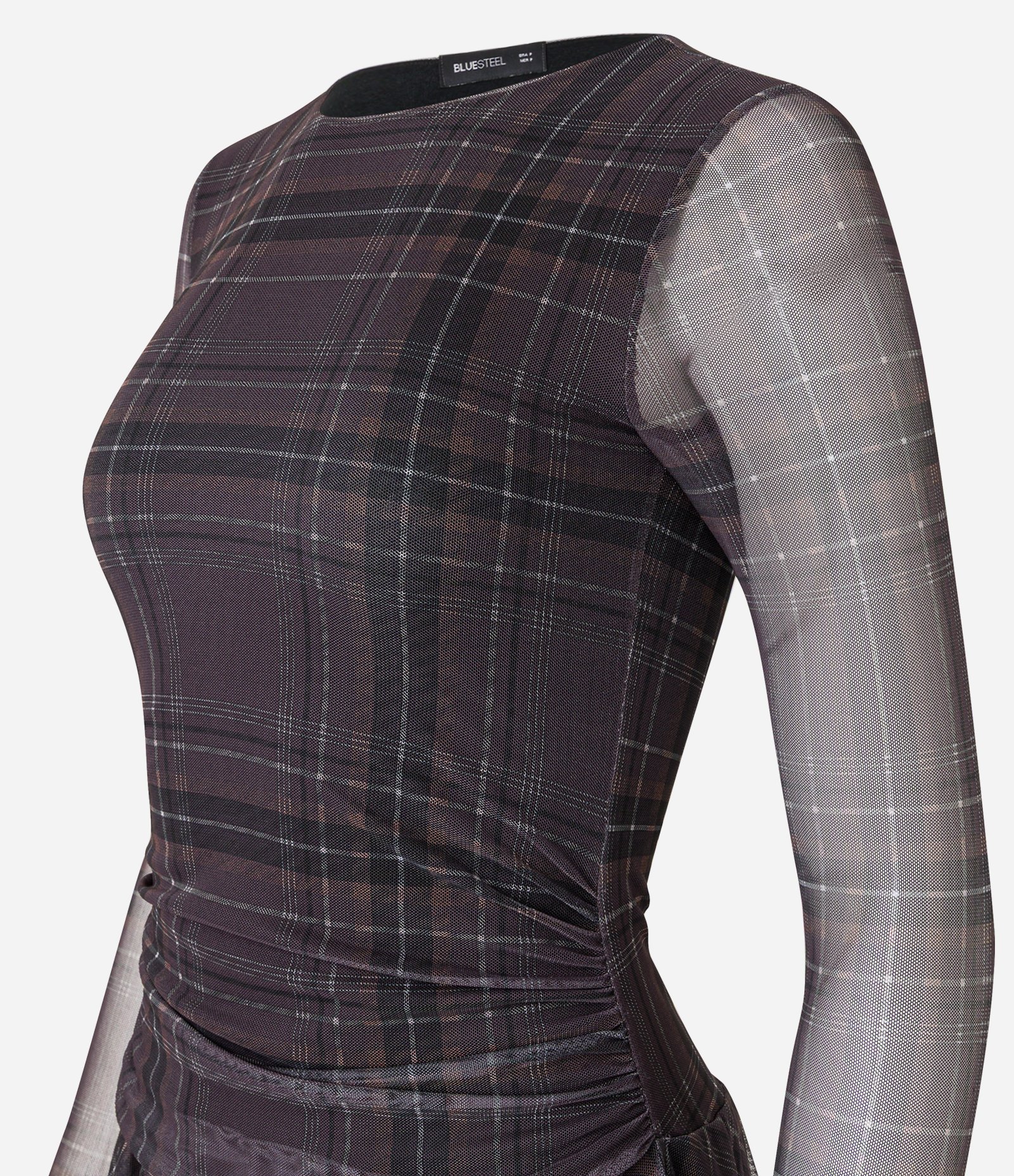 Vestido Curto em Tule Xadrez com Pontas Preto 6