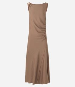 Vestido Reto Midi em Viscose com Ajuste Metálico na Alça