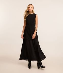 Vestido Long Midi com Saia Sobreposta
